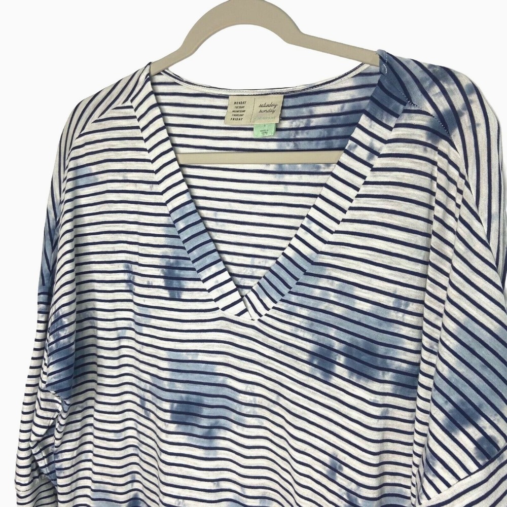Anthropologie Saturday Sunday Tie Dye Striped V-Neck‎ Top Size S Dolman Sleeve